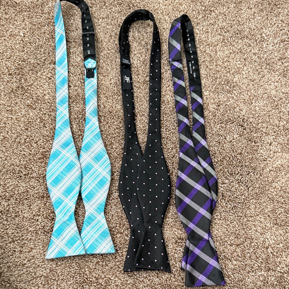 J Ferrar Bow Tie Set - Blue Plaid, Black Polka Dot, Purple Plaid